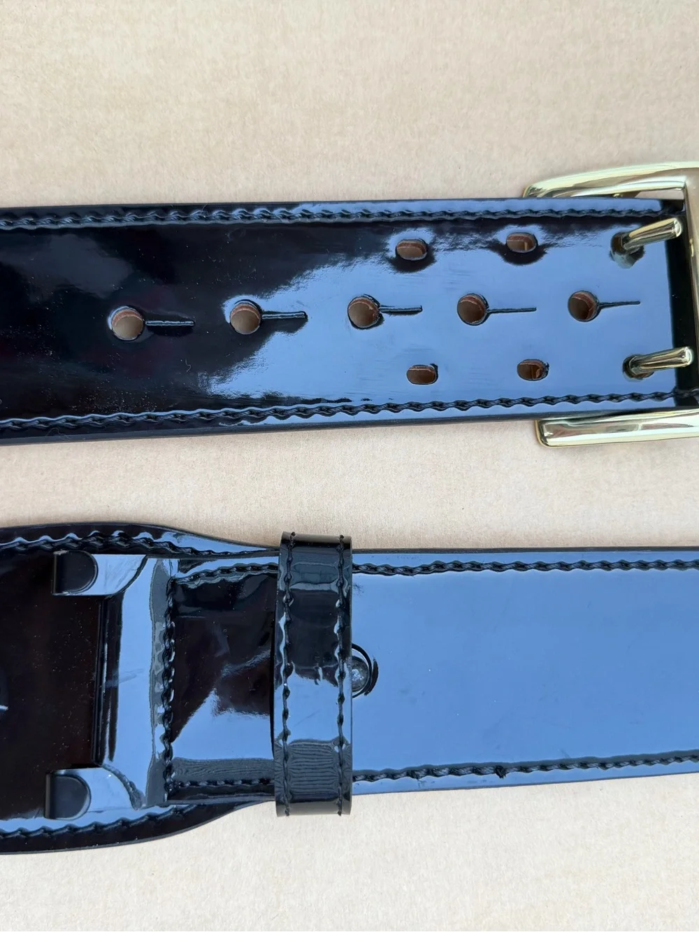 DUTYMAN 1031 High-Gloss Leather Sam Browne Duty Belt Size 36 Gold Hardware